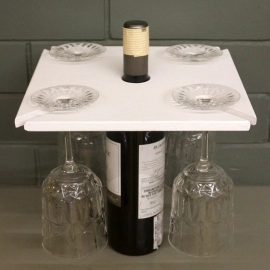 Barish Handcrafted Decor Single Wine Bottle And Glass Holder | White