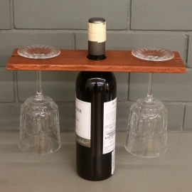 Barish Handcrafted Decor Wooden Single Wine Bottle And Glass Holder | Firewood
