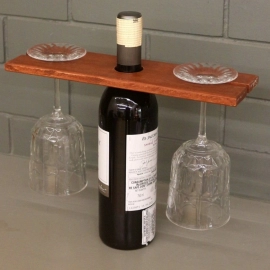 Barish Handcrafted Decor Wooden Single Wine Bottle And Glass Holder | Firewood