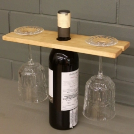 Barish Handcrafted Decor Wooden Single Wine Bottle And Glass Holder | Rubberwood