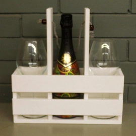 Barish Handcrafted Decor Wine Bottle And Glass Holder | White