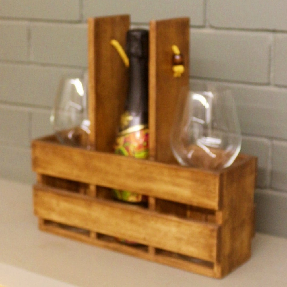 Barish Handcrafted Decor Wine Bottle And Glass Holder | Walnut