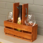 Barish Handcrafted Decor Wine Bottle And Glass Holder | Firewood