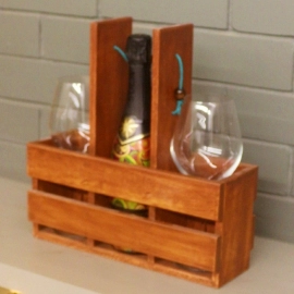 Barish Handcrafted Decor Wine Bottle And Glass Holder | Firewood