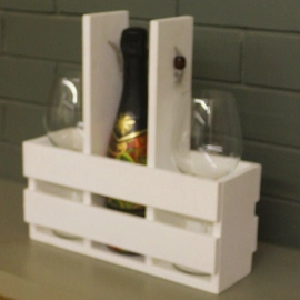Barish Handcrafted Decor Wine Bottle And Glass Holder | White