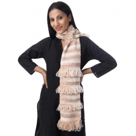 Happy Cultures Wood Cream Jhalar Crocheted Scarf | Handmade