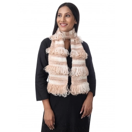 Happy Cultures Wood Cream Jhalar Crocheted Scarf | Handmade