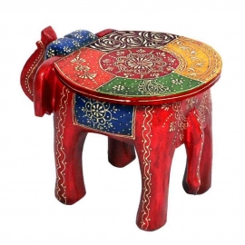 Wooden Decorative Rajasthani Hand Painted Elephant Stool | Showpiece Gifts