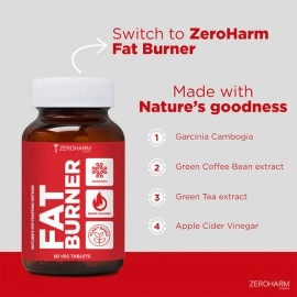 Zeroharm | Fat Burner Tablets | Metabolism Booster & Weight Loss Supplement | Arms, Thighs, Hips, Chin & Belly Fat Burner for Men & Women | Reduces Cholesterol & Sugar Levels