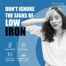 Zeroharm | Plant Based Iron With Zinc & Folic Acid Tablet Supplements For Anemia | Boosts Energy and Strength| Enhances Brain Function | Boosts Athletic Performance| Enhances Pregnancy Health | Improves Immunity