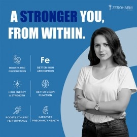 Zeroharm | Plant Based Iron With Zinc & Folic Acid Tablet Supplements For Anemia | Boosts Energy and Strength| Enhances Brain Function | Boosts Athletic Performance| Enhances Pregnancy Health | Improves Immunity